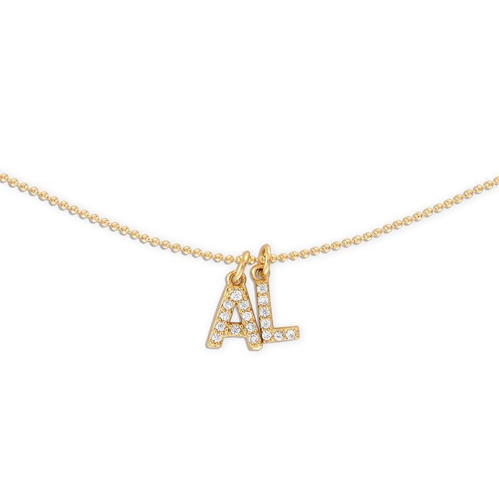 Gold Ball Crystal Initial Chain Necklace
