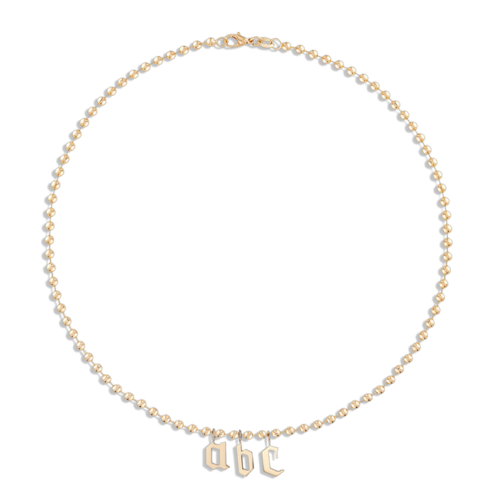 Gold Ball Gothic Initial Chain Necklace