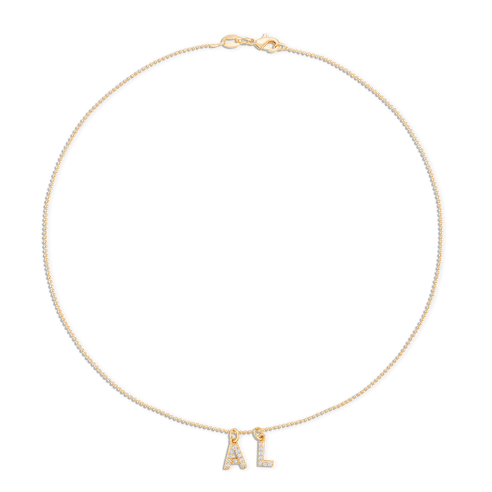 Gold Ball Crystal Initial Chain Necklace